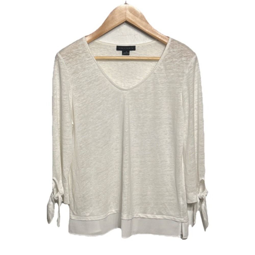 Sanctuary Sylvie Tiered Hem Tie Sleeve Linen Shirt Ivory Women's Size Medium